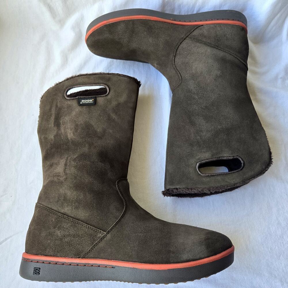 Bogs Boga Women's Tall Suede Fleece Lined Waterproof Winter Boots Brown Size 9.5